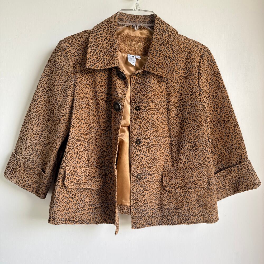 Vintage Mob Wife Aesthetic Leopard Print Leather Jacket PM Petite Live A Little